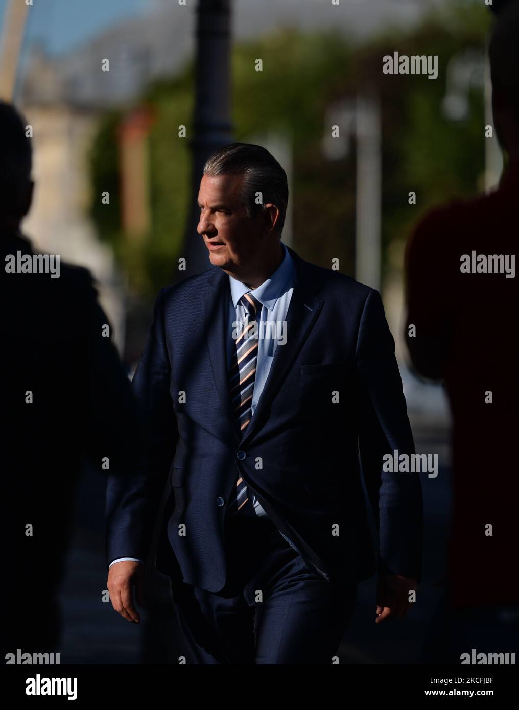 Edwin Poots, leader del DUP, è in viaggio per incontrare Taoiseach Micheal Martin (primo ministro irlandese) presso gli edifici governativi di Dublino. Giovedì 3 giugno 2021 a Dublino, Irlanda. (Foto di Artur Widak/NurPhoto) Foto Stock