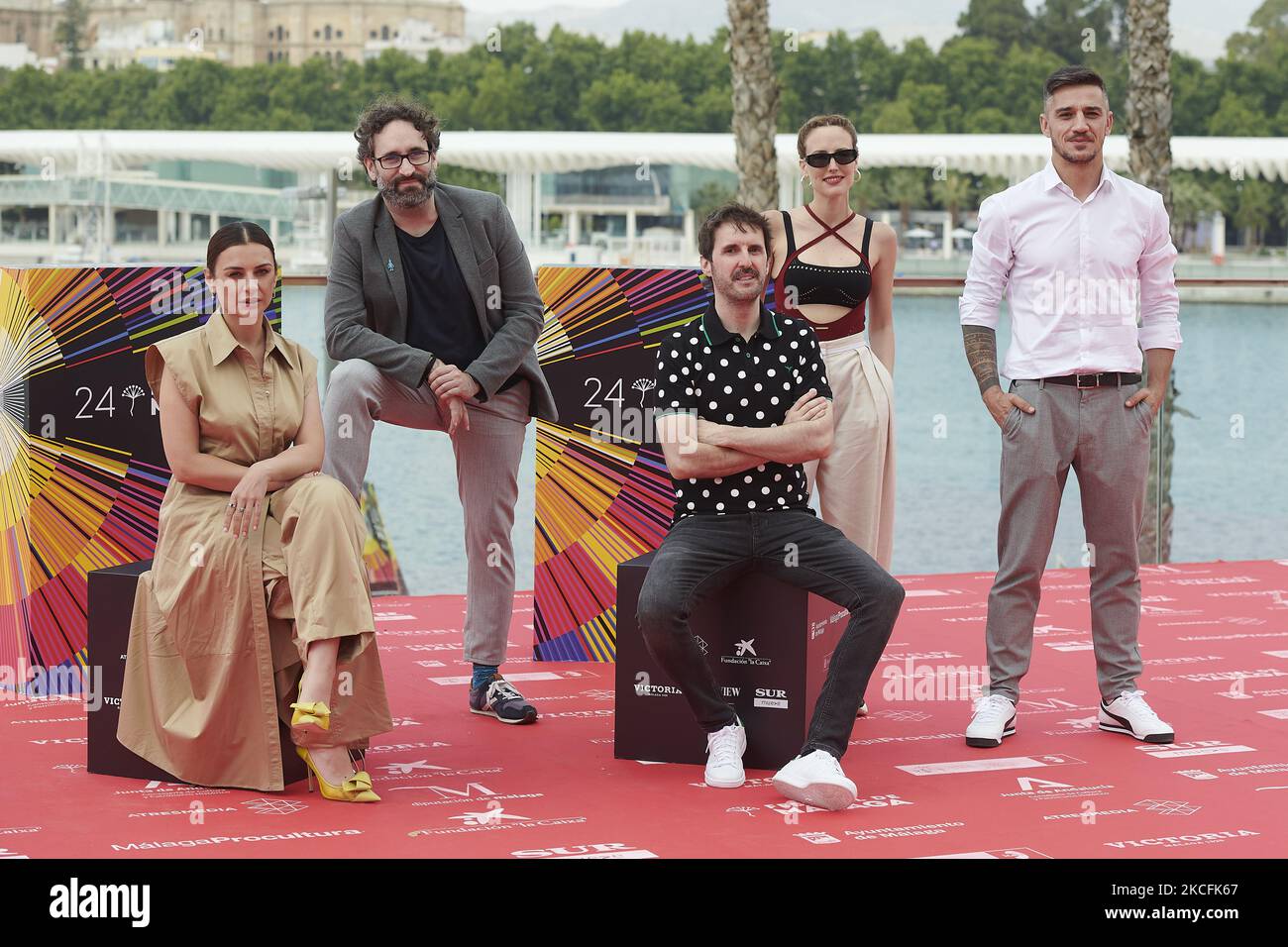 MIREN Ibargurren, Carlos Theron, Julian Lopez, Natalia de Molina, Juan Carlos Librado partecipa alla 'Operacion Camaron' 24th Malaga Film Fest photocall a Muelle uno a Malaga, Spagna (Photo by Carlos Dafonte/NurPhoto) Foto Stock