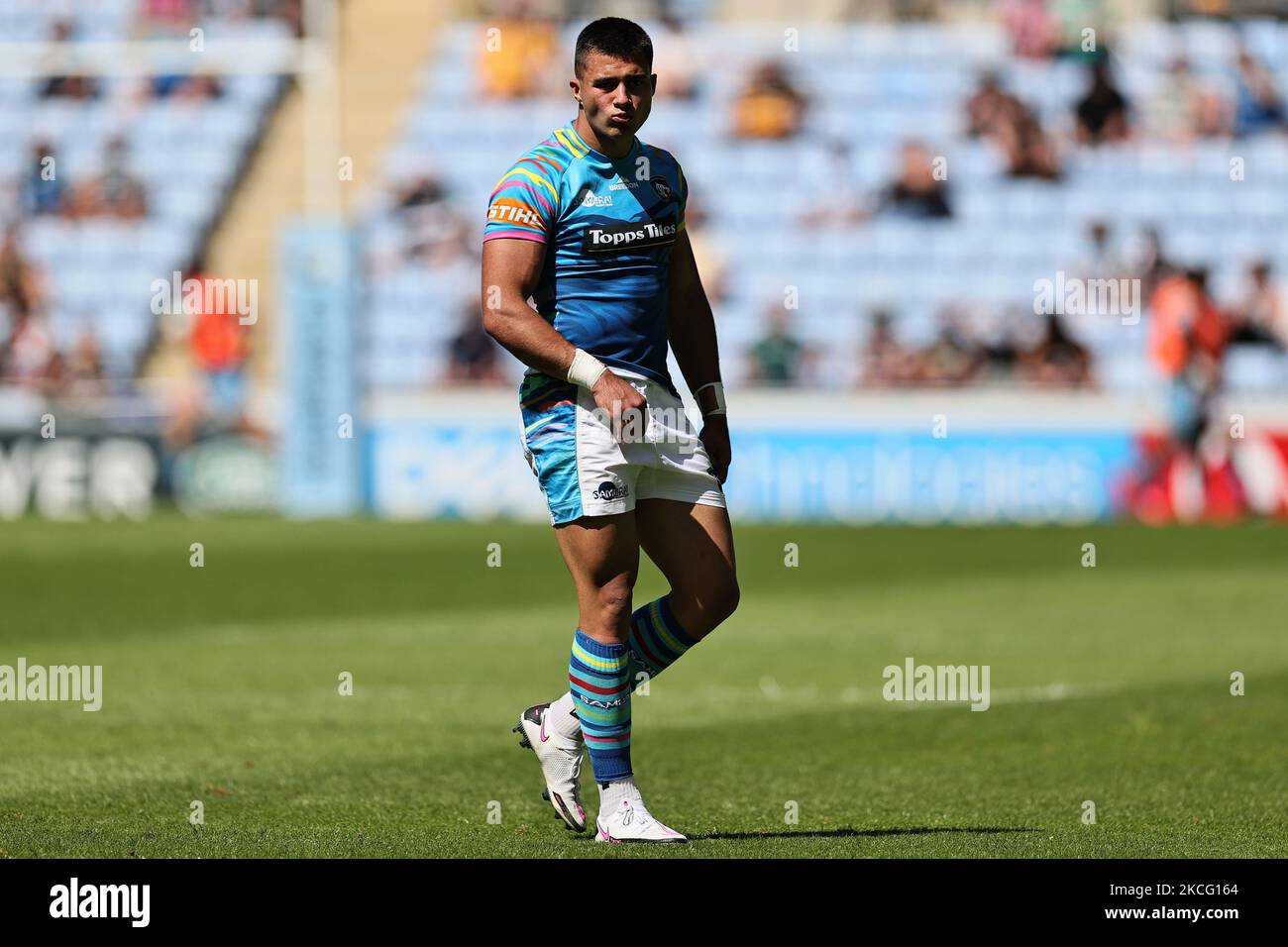 Dan Kelly of Tigers si occupa della partita Gallagher Premiership tra London Wasps e Leicester Tigers alla Ricoh Arena di Coventry, Regno Unito, il 12th giugno 2021. (Foto di James Holyoak/MI News/NurPhoto) Foto Stock