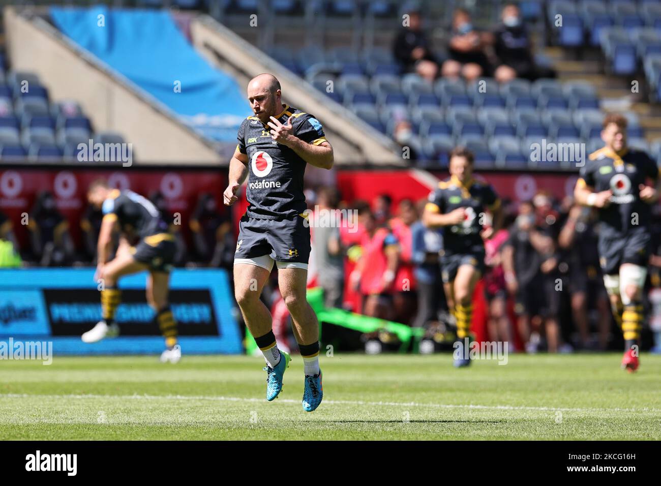 DaN Robson of Wasps appare per l'inizio della partita durante la partita Gallagher Premiership tra London Wasps e Leicester Tigers alla Ricoh Arena di Coventry, Regno Unito, il 12th giugno 2021. (Foto di James Holyoak/MI News/NurPhoto) Foto Stock