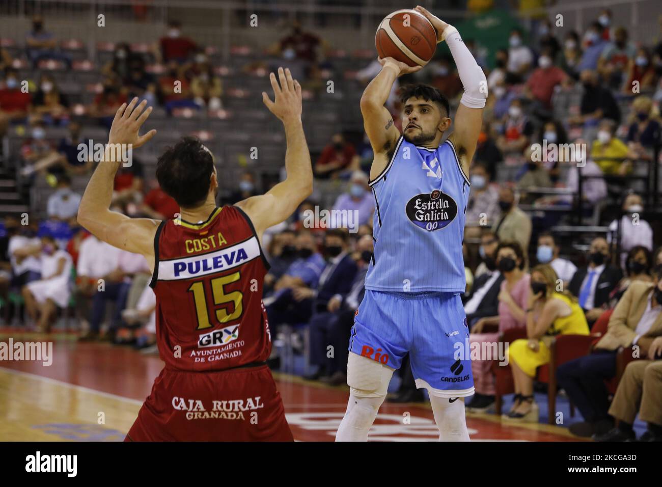 Sergi Quintela di Rio Breogan durante il LEB ORO Playoff finale 3rd tappa tra Coviran Granada e Rio Breogan allo stadio Palacio de los Deportes di Granada il 20 giugno 2021. Rio Breogan della Galizia promuove la prima divisione del basket spagnolo. (Foto di Álex Cámara/NurPhoto) Foto Stock