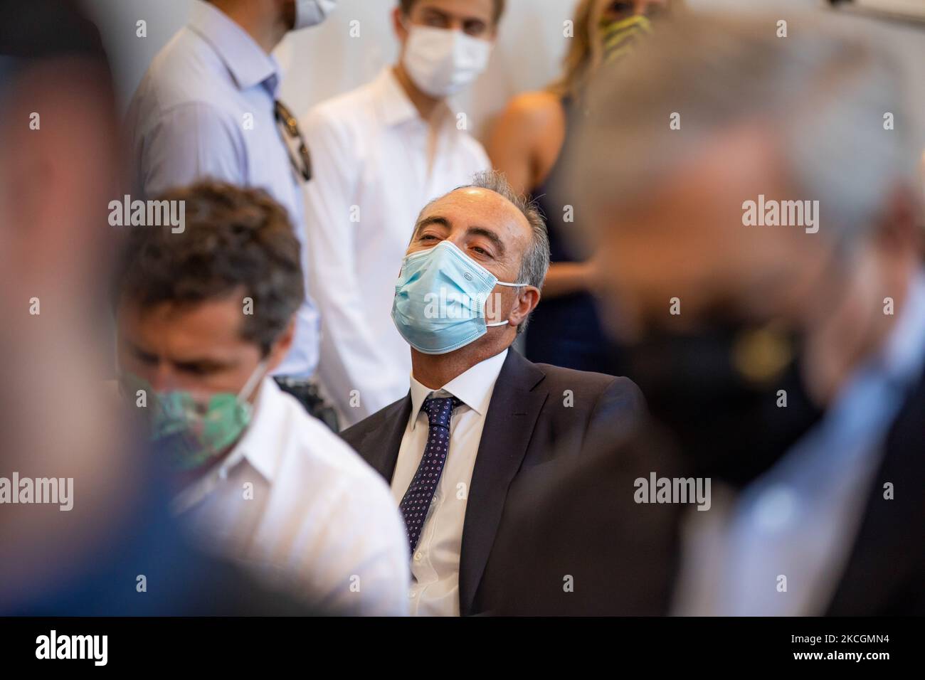 Giulio Gallera partecipa alla conferenza stampa di forza Italia “Milano ci siamo”, che si terrà a Palazzo delle Stelline il 25 giugno 2021 a Milano. (Foto di Alessandro Bremec/NurPhoto) Foto Stock