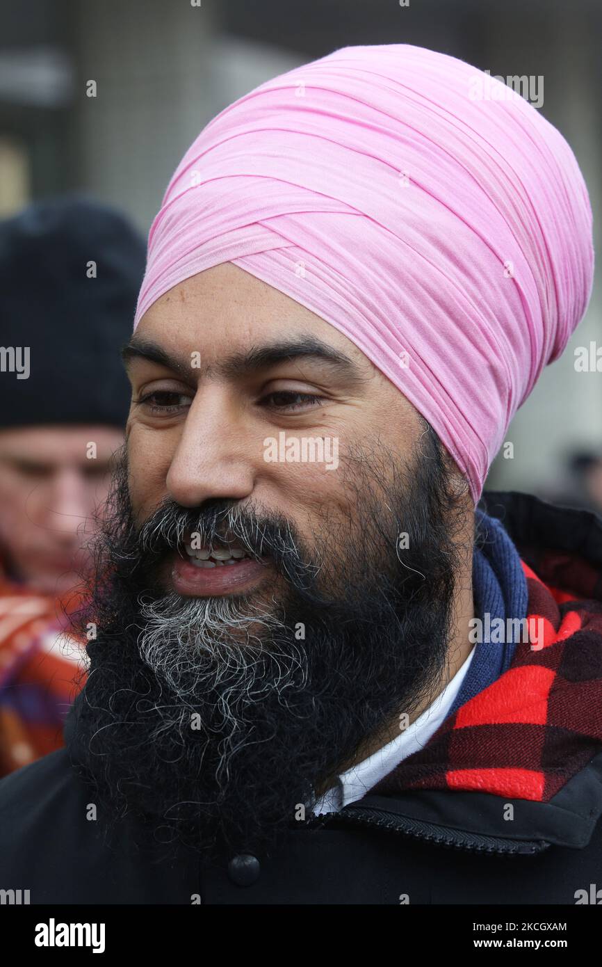 Jagmeet Singh, leader del New Democratic Party (NDP) a Toronto, Ontario, Canada. Singh divenne la prima persona di un gruppo minoritario visibile a guidare un partito politico federale canadese su base permanente. Singh è anche il primo Sikh con indosso un turbante a sedere come legislatore provinciale in Ontario. (Foto di Creative Touch Imaging Ltd./NurPhoto) Foto Stock