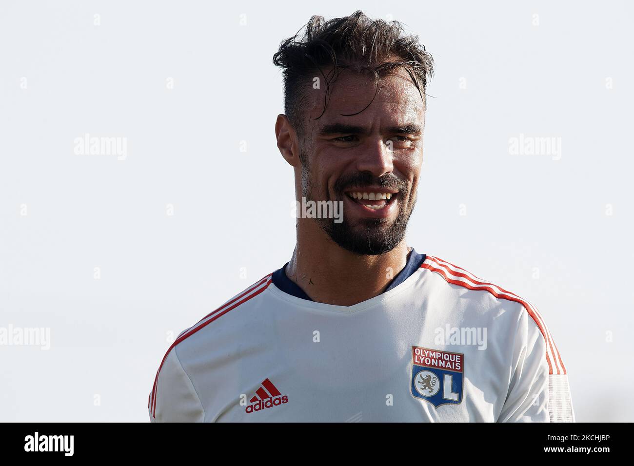 Damien da Silva dell'Olympique Lyonnais durante il warm-up prima della partita amichevole pre-stagione tra Olympique Lyonnais e Villarreal CF alla Pinatar Arena il 21 luglio 2021 a Murcia, Spagna. (Foto di Jose Breton/Pics Action/NurPhoto) Foto Stock