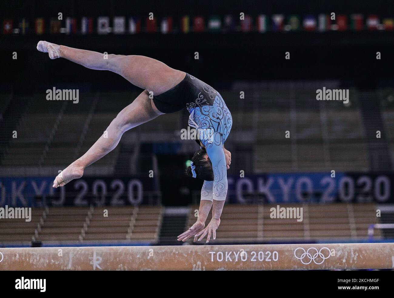 Abigail Magistrati dell'Argentina durante la qualificazione femminile per la finale di ginnastica artistica alle Olimpiadi del Centro di ginnastica Ariake di Tokyo, Giappone, il 5 maggio 2021. (Foto di Ulrik Pedersen/NurPhoto) Foto Stock