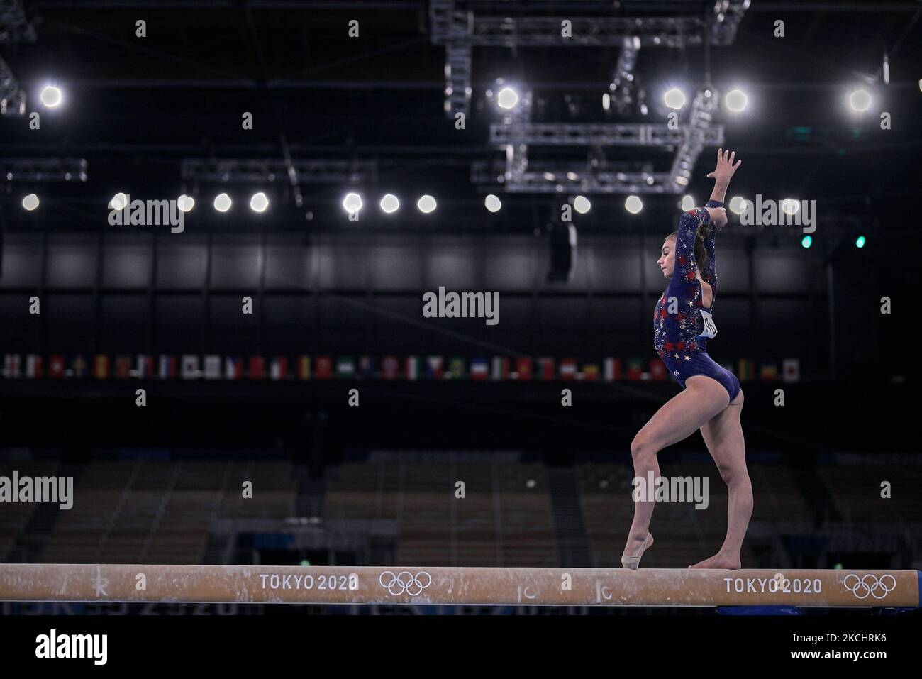 Grace McCallum degli Stati Uniti d'America durante la qualificazione femminile per la finale di ginnastica artistica alle Olimpiadi presso l'Ariake Gymnastics Centre di Tokyo, Giappone, il 25 luglio 2021. (Foto di Ulrik Pedersen/NurPhoto) Foto Stock