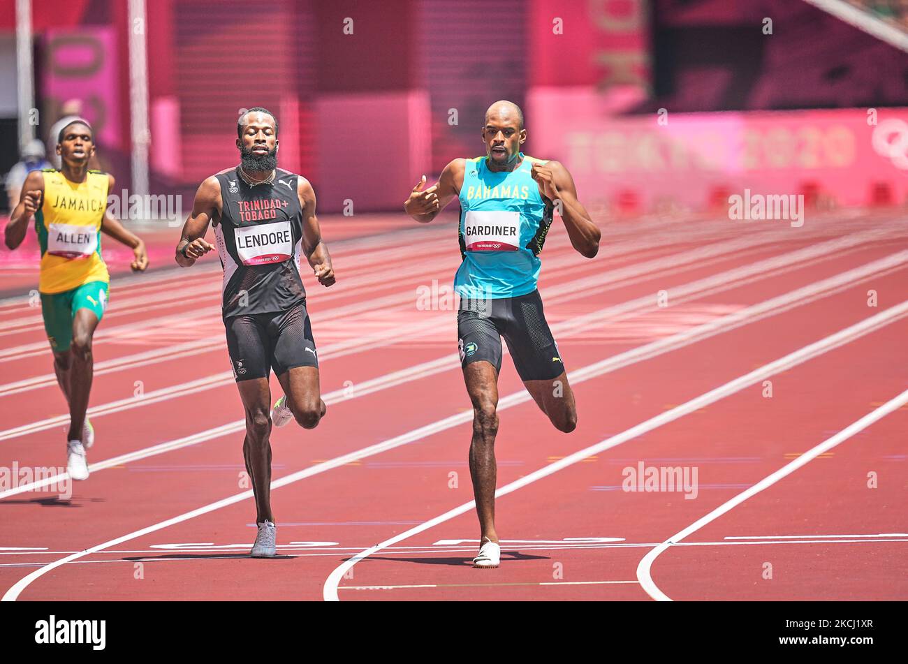 Steven Gardiner dalle Bahamas durante 400m metro per menat le Olimpiadi di Tokyo, Tokyo Olympic Stadium, Tokyo, Giappone il 1 agosto 2021. (Foto di Ulrik Pedersen/NurPhoto) Foto Stock