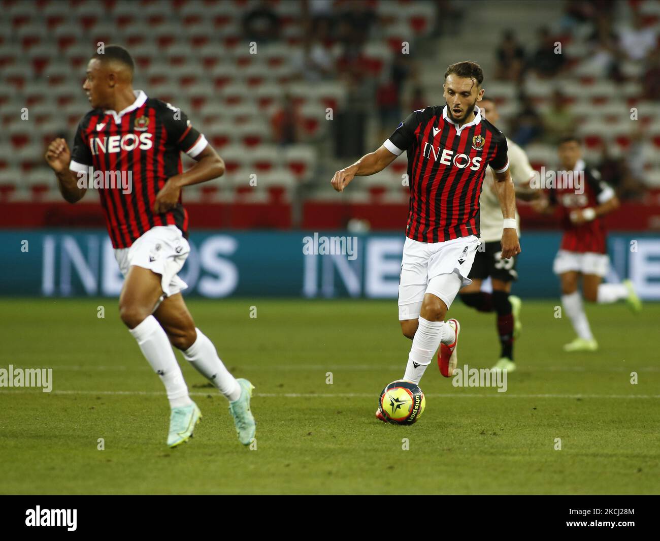 Amine Gouiri durante la amichevole partita tra Nizza e Milano a Nizza, il  31 luglio 2021. (Foto di Loris Roselli/NurPhoto Foto stock - Alamy