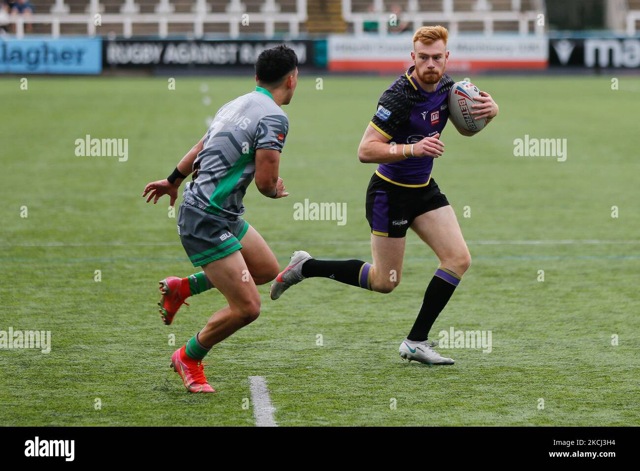 Alex Donaghy di Newcastle Thunder in azione durante la partita di campionato TRA Newcastle Thunder e Whitehaven RLFC a Kingston Park, Newcastle Domenica 1st Agosto 2021. (Foto di Chris Lishman/MI News/NurPhoto) Foto Stock