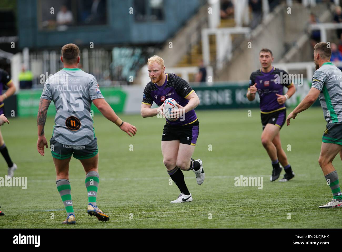 Liam McAvoy di Newcastle Thunder in azione durante la partita di campionato TRA Newcastle Thunder e Whitehaven RLFC a Kingston Park, Newcastle Domenica 1st Agosto 2021. (Foto di Chris Lishman/MI News/NurPhoto) Foto Stock