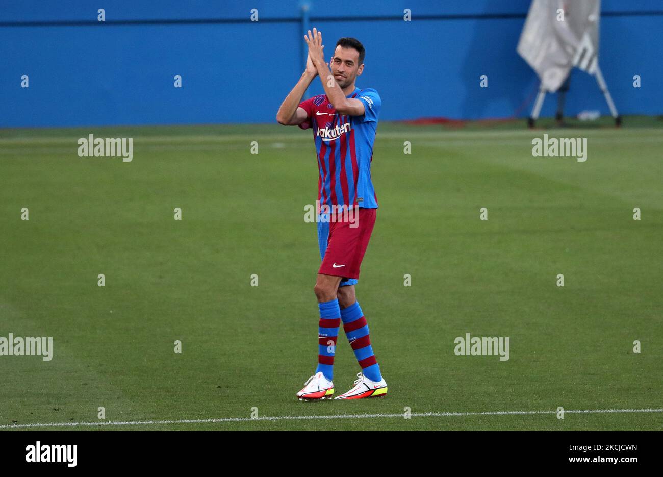 Sergio Busquets durante la presentazione della squadra del FC Barcelona per la stagione 2021-22, il 08th agosto 2021, a Barcellona, Spagna. (Foto di Joan Valls/Urbanandsport/NurPhoto) Foto Stock