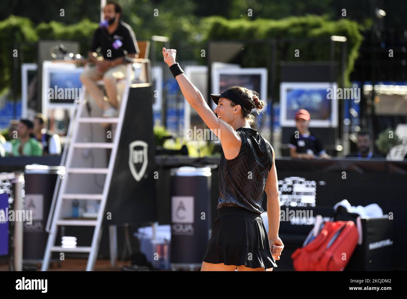 Andrea Petkovic festeggia la vittoria contro Mayar Sherif, Singles, Center Court, finale al Winners Open di Cluj-Napoca, Romania, 8 agosto 2021 (Foto di Flaviu Buboi/NurPhoto) Foto Stock