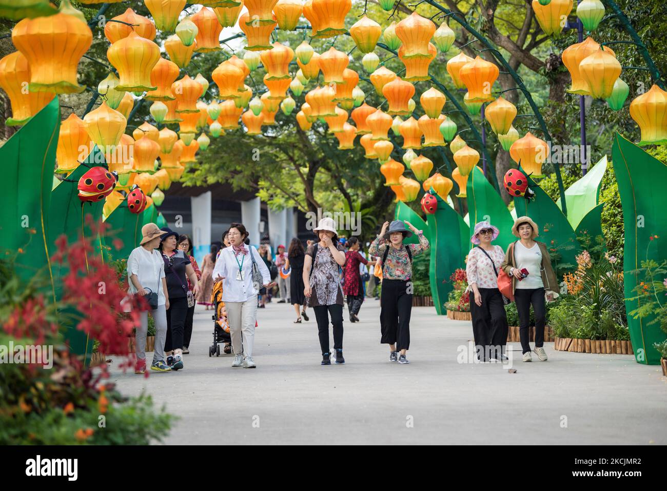 Singapore City, Singapore-Settembre 08,2019: I turisti visitano i Giardini della Baia un parco naturale nella Citta' di Singapore. Foto Stock