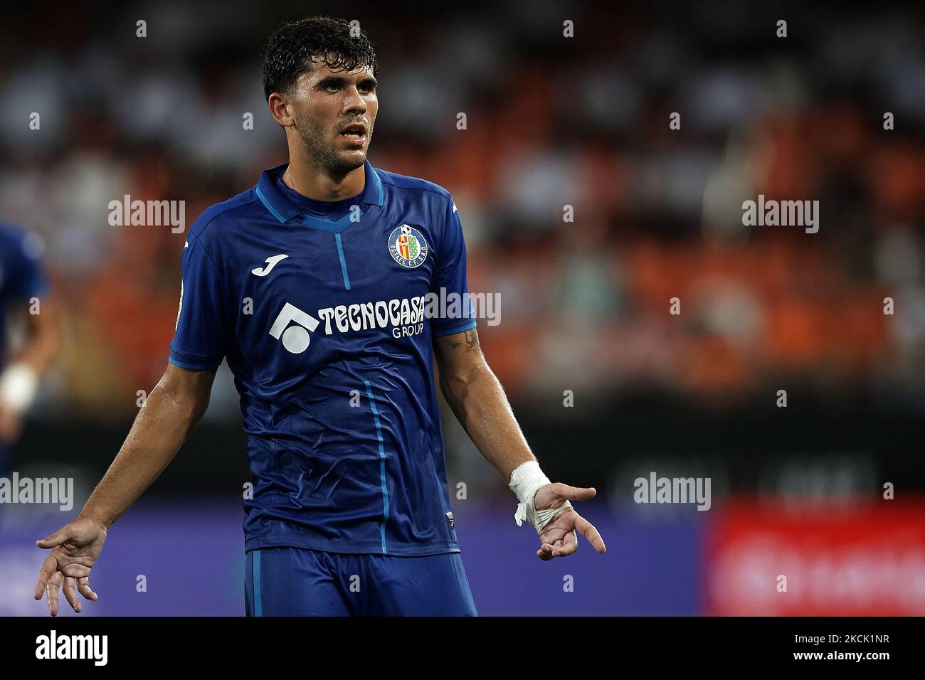 Carlos Aleña di Getafe durante la partita la Liga Santader tra Valencia CF e Getafe CF all'Estadio Mestalla il 13 agosto 2021 a Valencia, Spagna. (Foto di Jose Breton/Pics Action/NurPhoto) Foto Stock