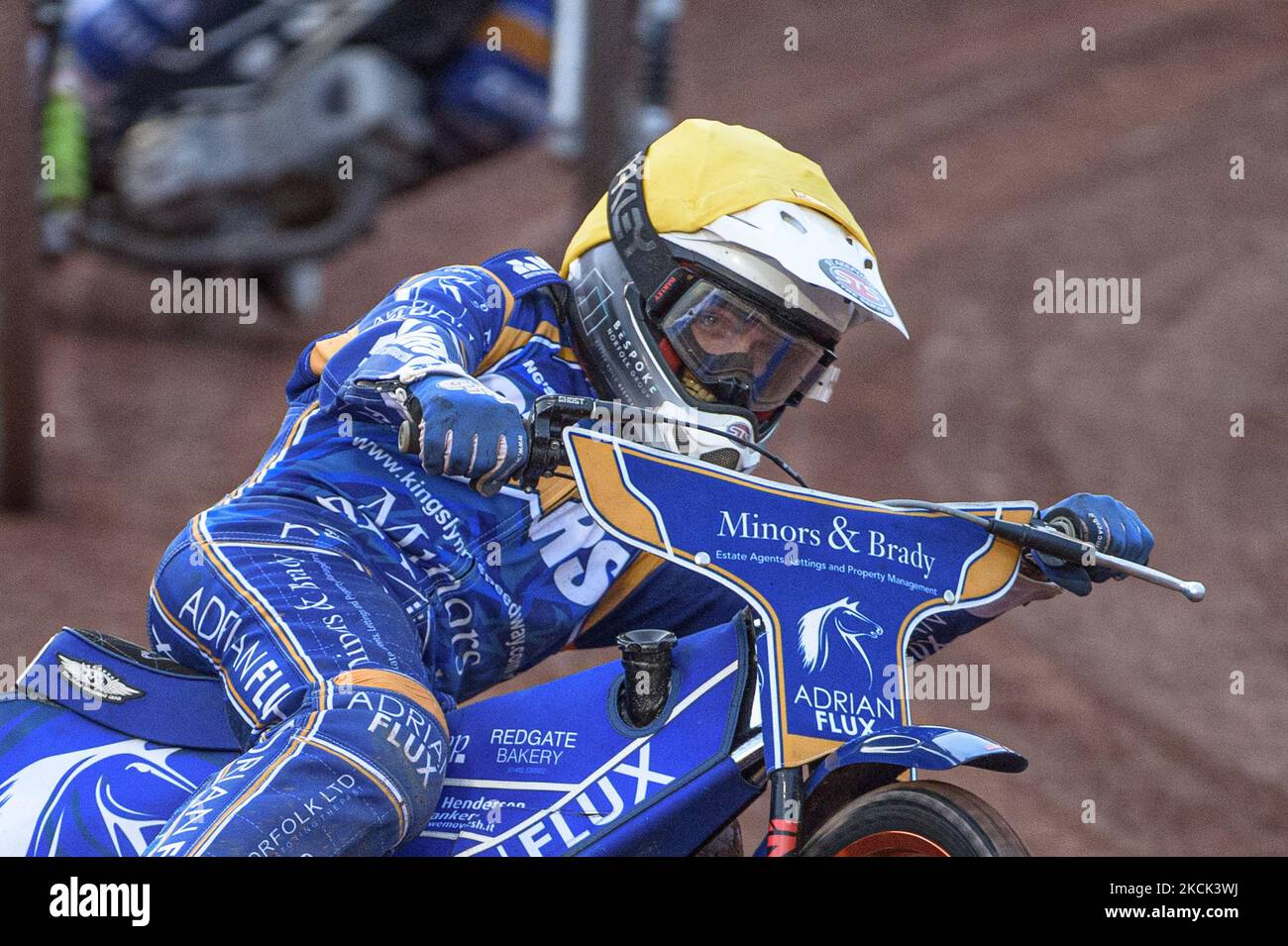 Lewis Kerr in azione durante la partita SGB Premiership tra Belle Vue Aces e King's Lynn Stars al National Speedway Stadium di Manchester, Regno Unito, il 23rd agosto 2021. (Foto di Ian Charle/MI News/NurPhoto) Foto Stock