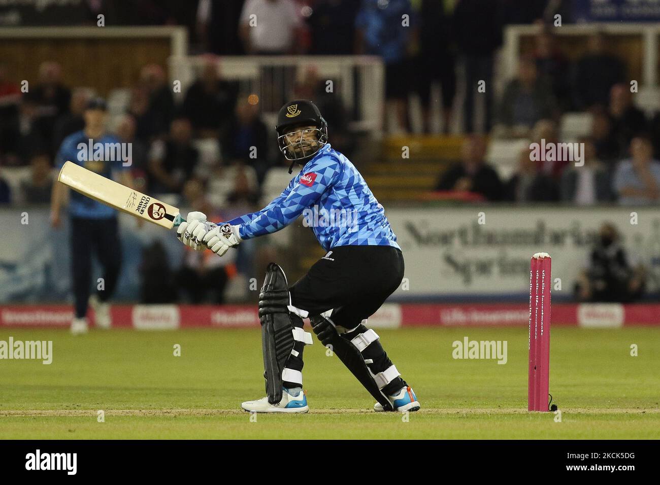 Rashid Khan of Sussex bats durante la partita Blast Vitality T20 tra Yorkshire County Cricket Club e Sussex County Cricket Club presso Emirates Riverside, Chester le Street martedì 24th agosto 2021. (Foto di will Matthews/MI News/NurPhoto) Foto Stock