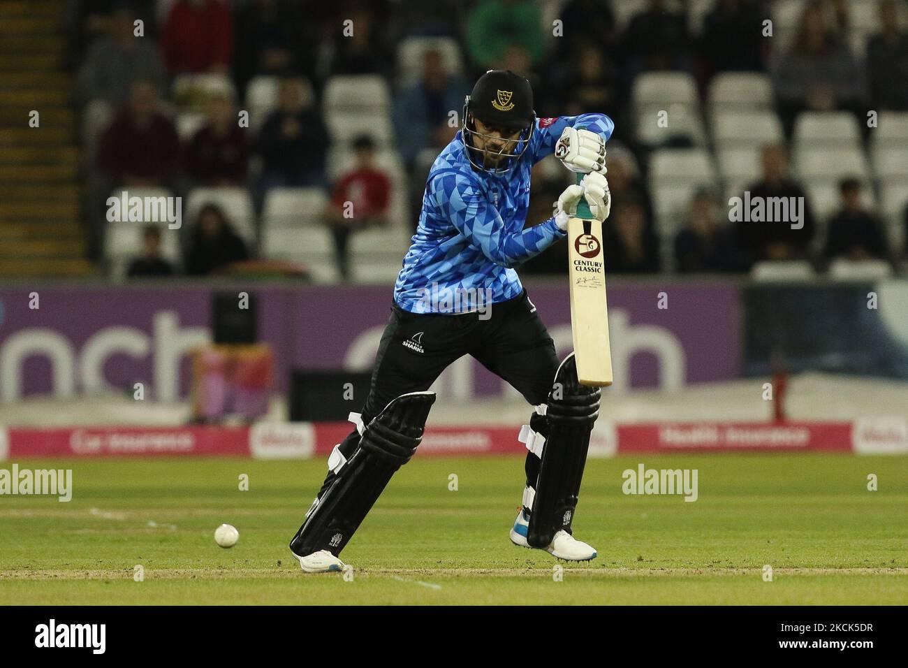 Rashid Khan of Sussex bats durante la partita Blast Vitality T20 tra Yorkshire County Cricket Club e Sussex County Cricket Club presso Emirates Riverside, Chester le Street martedì 24th agosto 2021. (Foto di will Matthews/MI News/NurPhoto) Foto Stock
