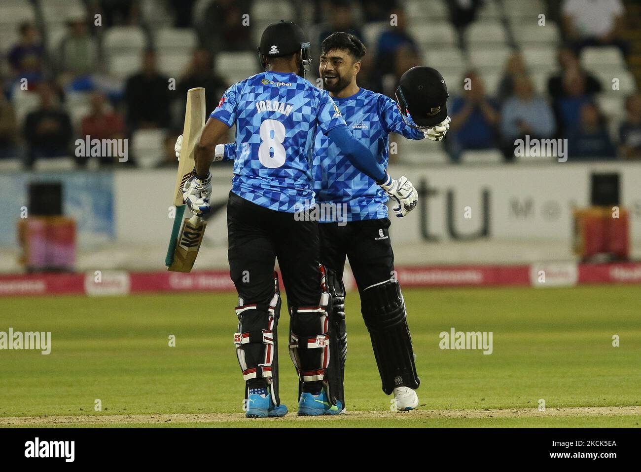 Il Sussex vince durante la partita di Blast Vitality T20 tra lo Yorkshire County Cricket Club e il Sussex County Cricket Club a Emirates Riverside, Chester le Street martedì 24th agosto 2021. (Foto di will Matthews/MI News/NurPhoto) Foto Stock