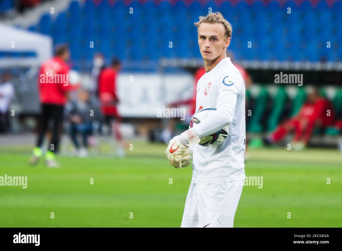 Il portiere Norman Quindt di havelse guarda durante gli anni '3. Liga match tra TSV Havelse e Tuerkguecue Muenchen all'HDI-Arena il 25 agosto 2021 ad Hannover, Germania. (Foto di Peter Niedung/NurPhoto) Foto Stock