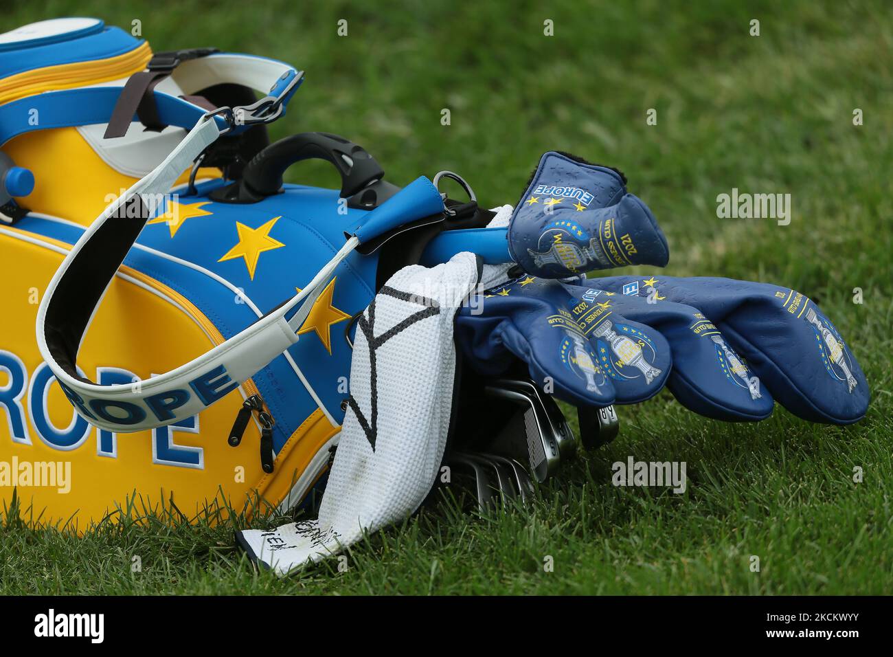 Una borsa per il golf club Team Europe è raffigurata nel pomeriggio durante gli abbinamenti di quattro palline della Solheim Cup 2021 all'Inverness Club, a Toledo, Ohio, USA, il sabato, Settembre 4, 2021. (Foto di Jorge Lemus/NurPhoto) Foto Stock
