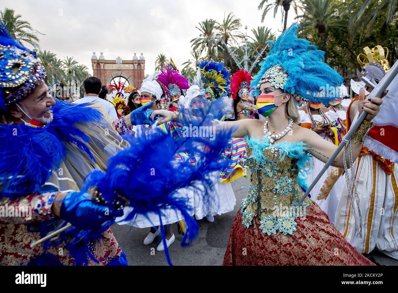La comunità LGTBI celebra la giornata di Pride BCN 2021 a Barcellona, dopo essere stata rinviata a causa della pandemia di Coronavirus / Covid-19, a Barcellona, in Spagna, il 5 settembre 2021. (Foto di Albert Llop/NurPhoto) Foto Stock
