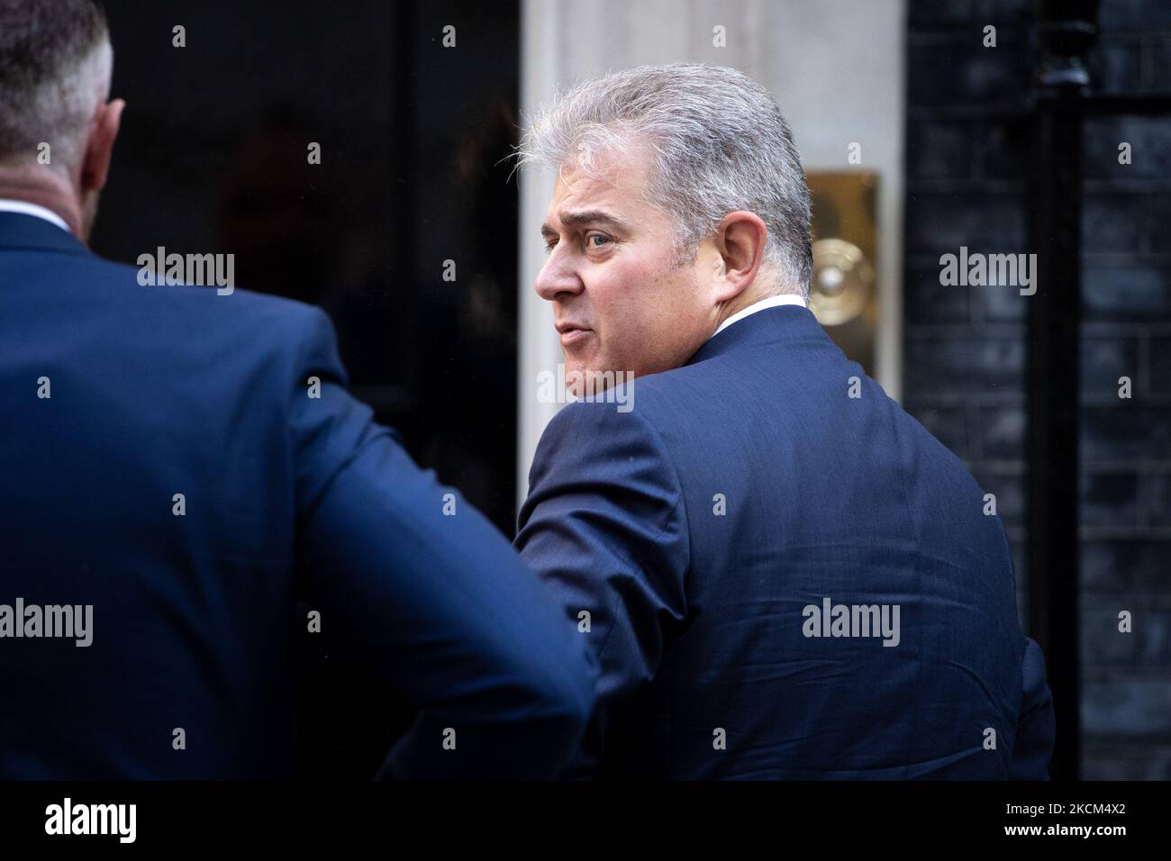 Il Segretario di Stato britannico per l'Irlanda del Nord Brandon Lewis, deputato del Partito conservatore per Great Yarmouth, arriva a Downing Street a Londra, in Inghilterra, il 8 settembre 2021. (Foto di David Cliff/NurPhoto) Foto Stock