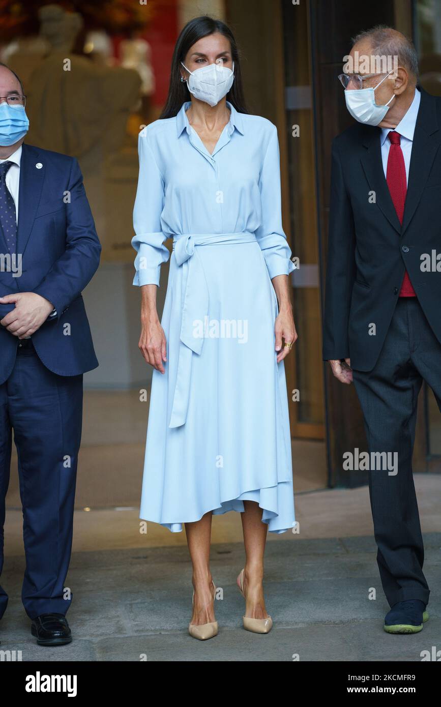 Regina Letizia di Spagna arriva per l'apertura della mostra 'quarant'anni di amicizia. Al Museo del Prado, il 13 settembre 2021 a Madrid, Spagna. (Foto di Oscar Gonzalez/NurPhoto) Foto Stock