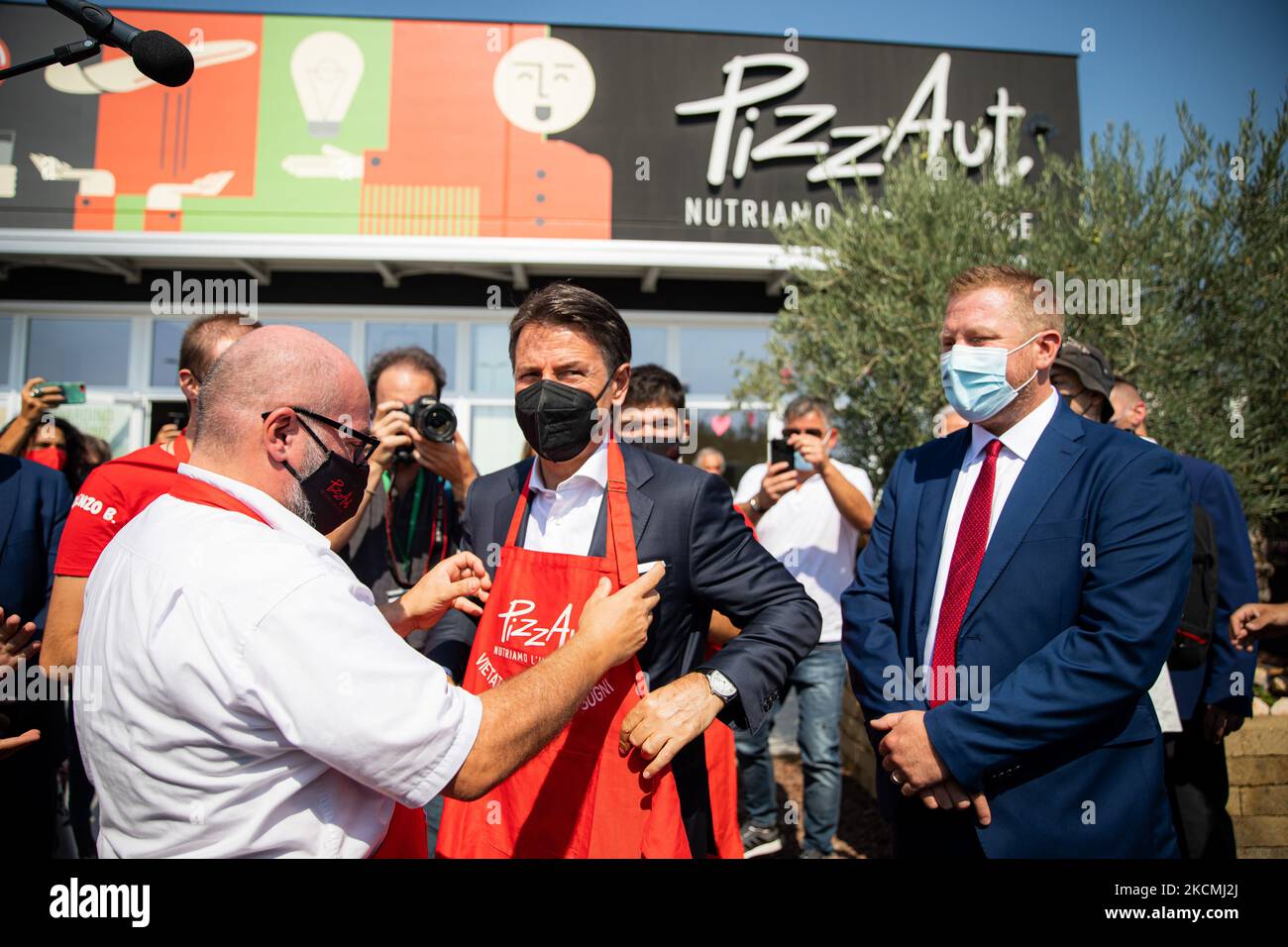 Movimento 5 Stelle il leader del partito politico Giuseppe Conte visita PizzAut il 08 settembre 2021 a Cassina de' Pecchi. (Foto di Alessandro Bremec/NurPhoto) Foto Stock