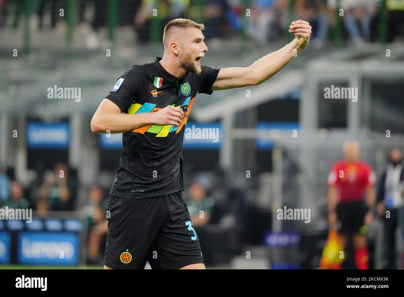 Milano Skriniar (Inter) durante il calcio italiano Serie A Match Inter - FC Internazionale vs Bologna FC il 18 settembre 2021 allo stadio San Siro di Milano (Foto di Luca Rossini/LiveMedia/NurPhoto) Foto Stock