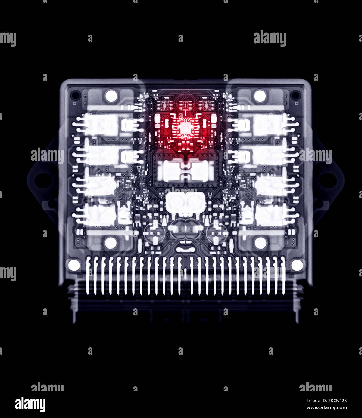 Immagine radiografica dell'unità di controllo motore o dell'ECU in moto o Bigbike. Foto Stock