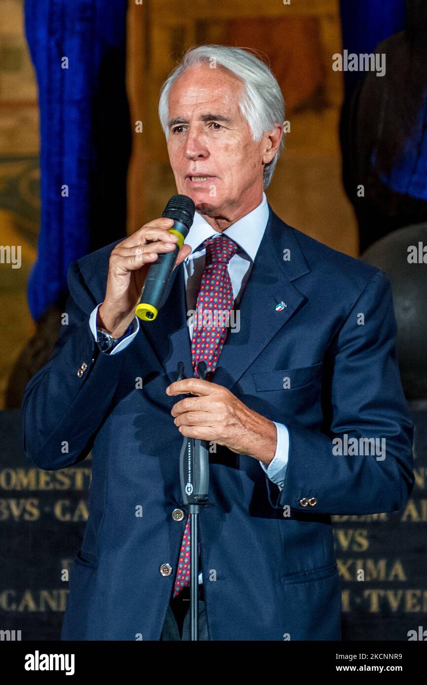 Giovanni Malago (Presidente del Comitato Olimpico Nazionale Italiano) durante la cerimonia di premiazione dell'eccellenza sportiva veneta durante la notizia Giovanni Malago a Padova il 29 settembre 2021 al Palazzo della ragione di Padova (Foto di Alessio Marini/LiveMedia/NurPhoto) Foto Stock