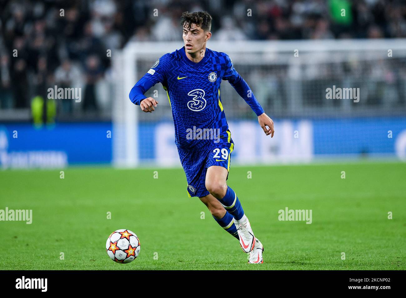 Kai Havertz del Chelsea FC durante la partita H del gruppo UEFA Champions League tra il FC Juventus e il Chelsea FC allo stadio Allianz di Torino, Italia, il 29 settembre 2021. (Foto di Giuseppe Maffia/NurPhoto) Foto Stock