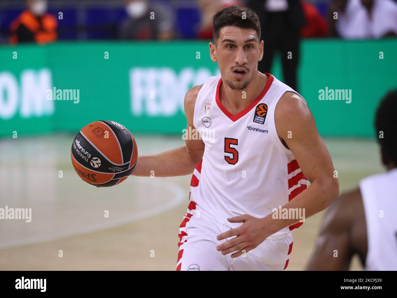 Giannoulis Larentzakis durante la partita tra FC Barcelona e Olympiacos BC, corrispondente alla settimana 3 dell'Eurolega, disputata al Palau Blaugrana, il 13th ottobre 2021, a Barcellona, Spagna. -- (Foto di Urbanandsport/NurPhoto) Foto Stock