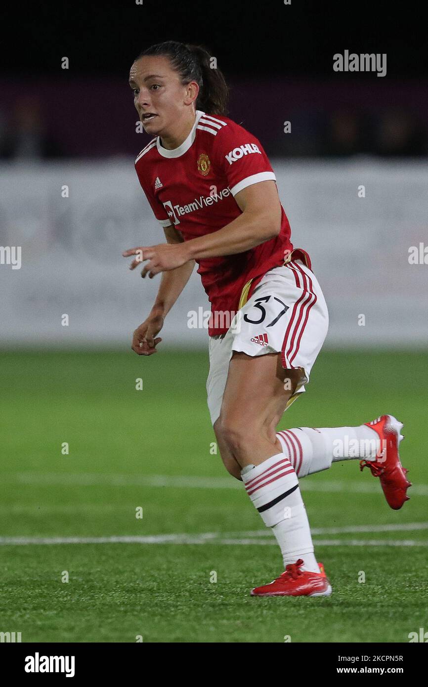 Lucy Staniforth del Manchester United durante la partita della fa Women's Continental League Cup tra le donne Durham e il Manchester United al castello di Maiden, a Durham City, giovedì 14th ottobre 2021. (Foto di Mark Fletcher/MI News/NurPhoto) Foto Stock