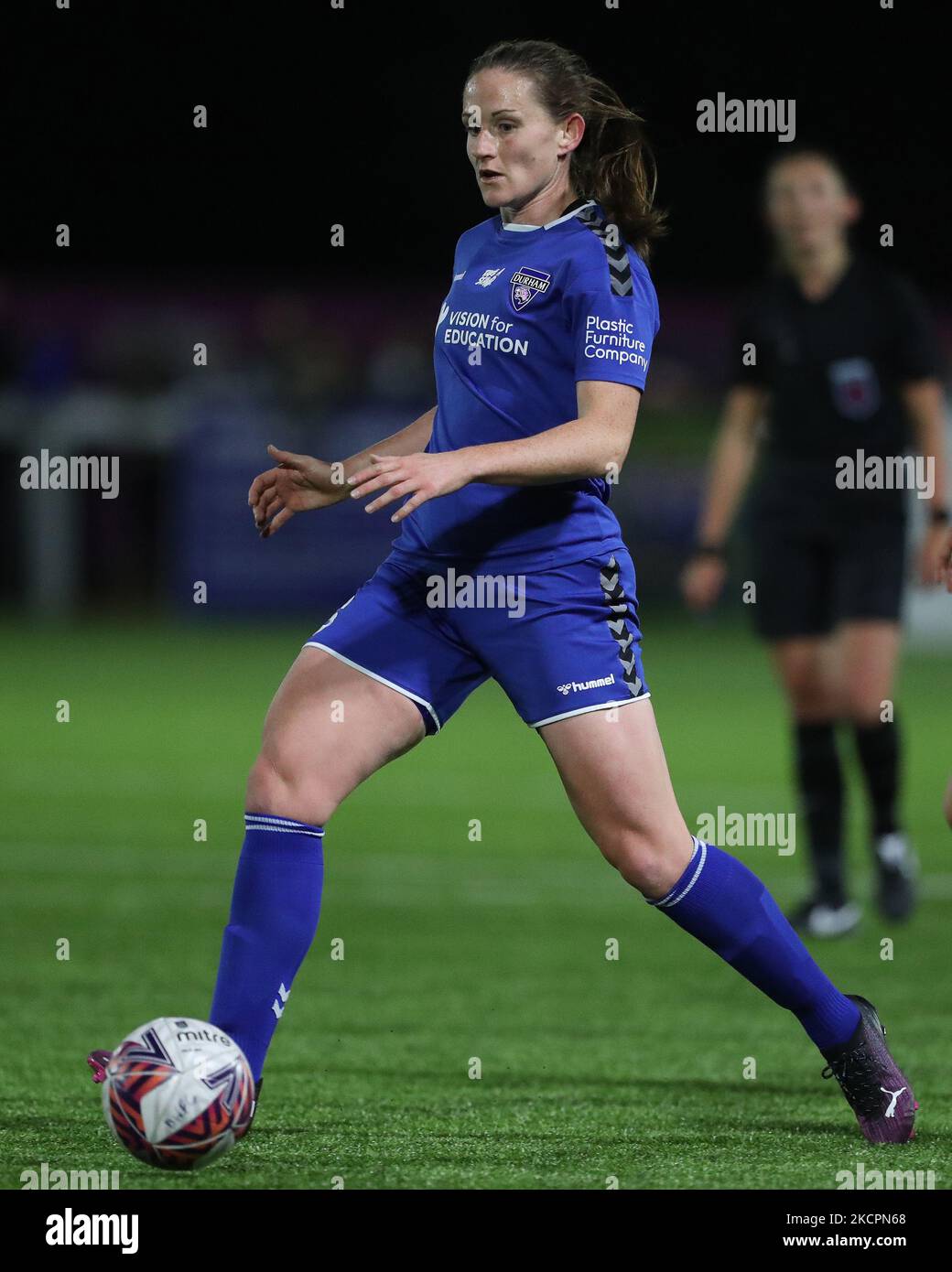 Sarah Robson of Durham Women durante la partita della fa Women's Continental League Cup tra Durham Women e Manchester United al castello di Maiden, a Durham City, giovedì 14th ottobre 2021. (Foto di Mark Fletcher/MI News/NurPhoto) Foto Stock