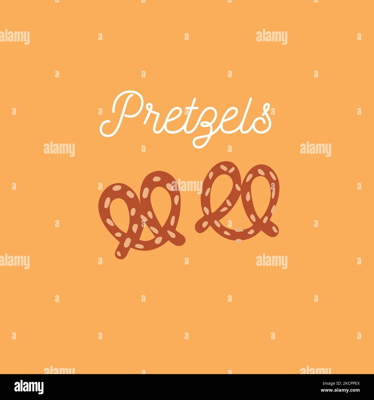 Pretzel bavaresi con grani di sale, su fondo giallo e tipografia. Illustrazione Vettoriale