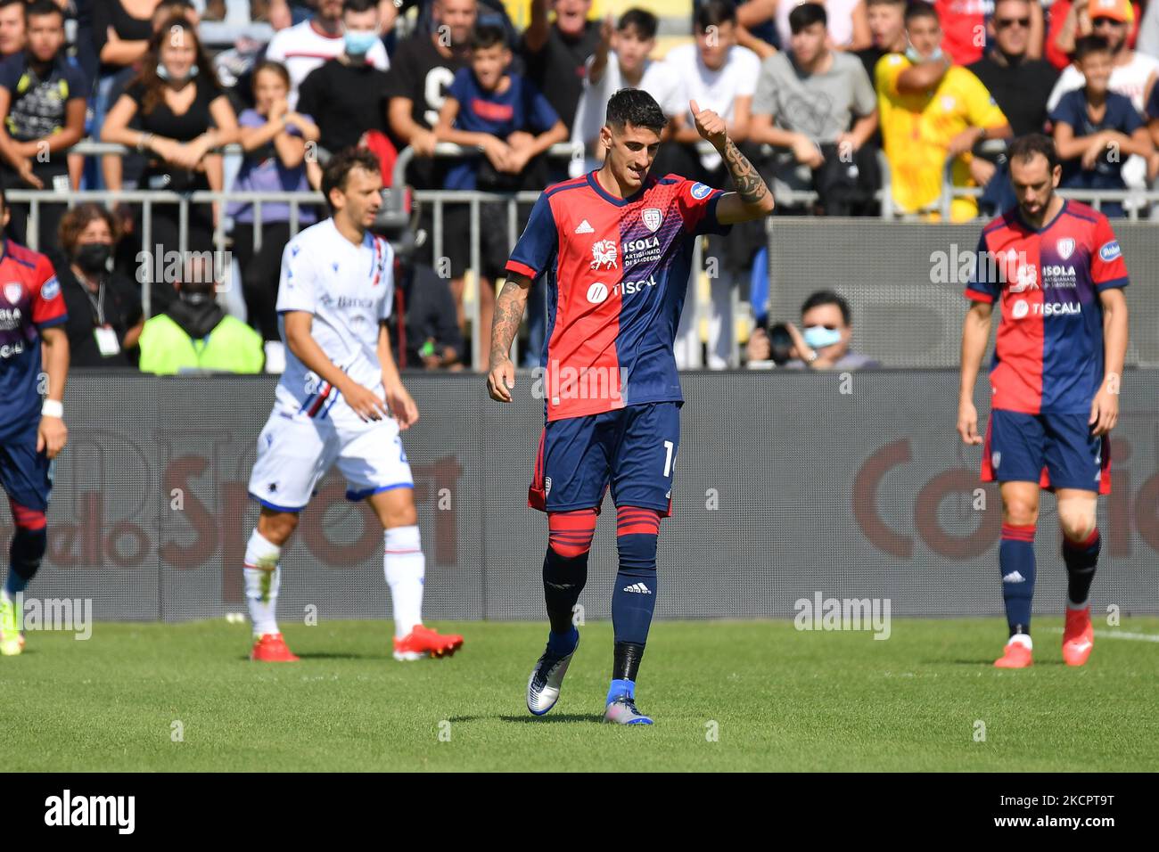 Alessandro Deiola di Cagliari Calcio durante il calcio italiano Serie A Match Cagliari Calcio vs UC Sampdoria il 17 ottobre 2021 presso l'Unipol Domus di Cagliari (Foto di Luigi Canu/LiveMedia/NurPhoto) Foto Stock