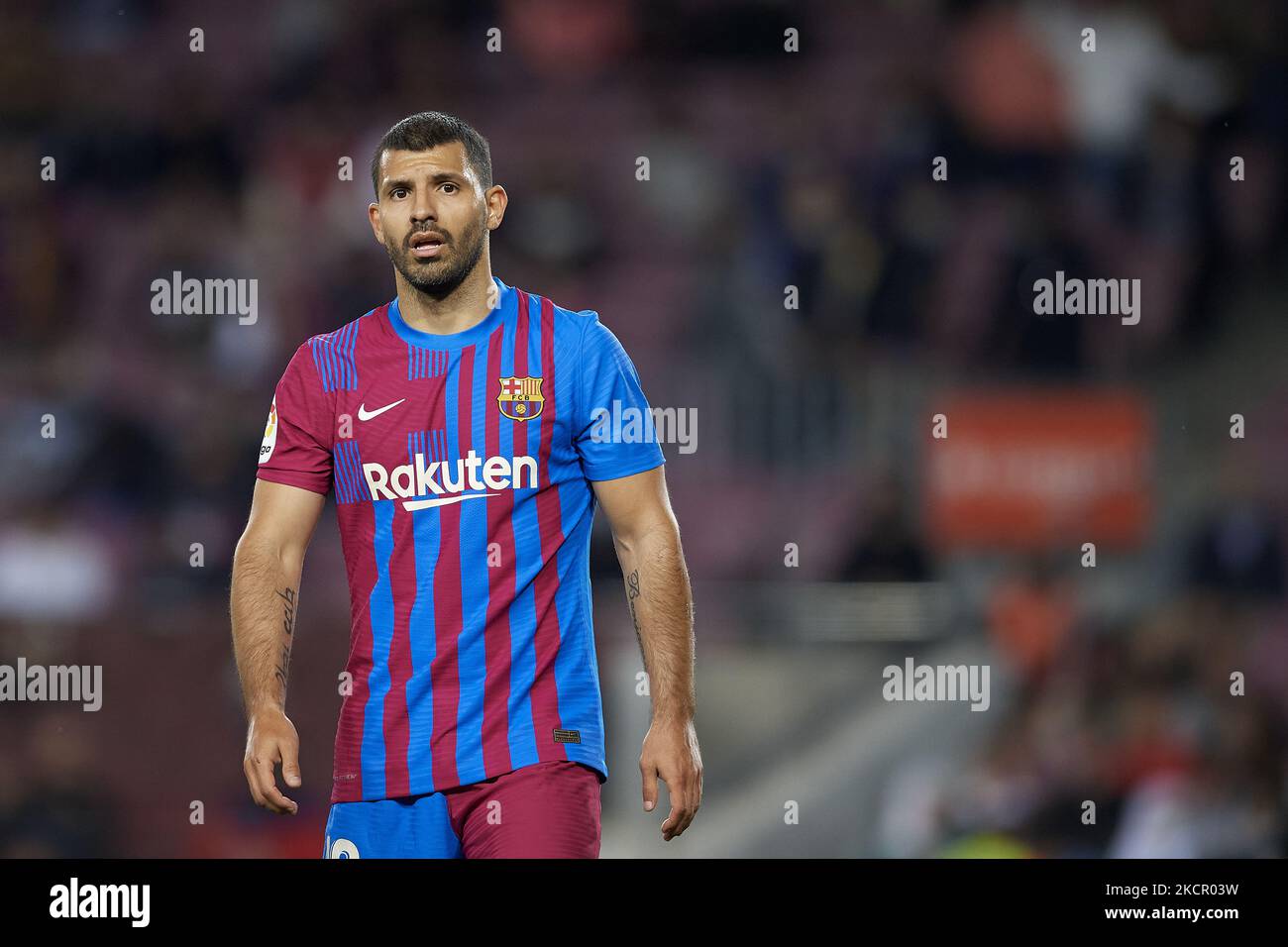 Sergio Aguero di Barcellona durante la partita la Liga Santander tra FC Barcelona e Valencia CF a Camp Nou il 17 ottobre 2021 a Barcellona, Spagna. (Foto di Jose Breton/Pics Action/NurPhoto) Foto Stock