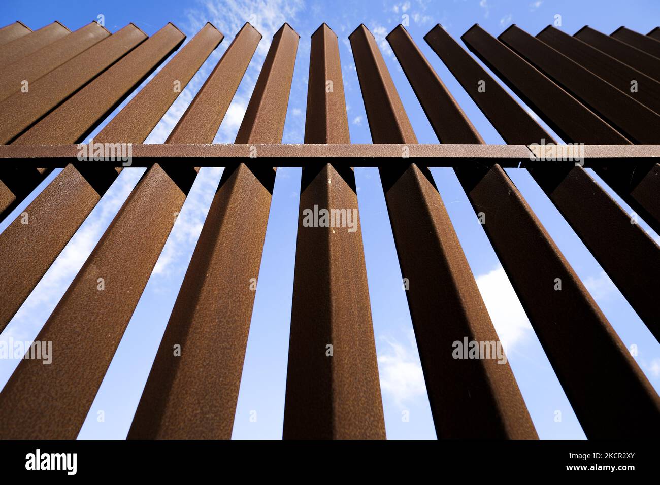 Il muro di confine tra Stati Uniti e Messico nella contea di Cameron, Texas, il 19th ottobre 2021. (Foto di Reginald Mathalone/NurPhoto) Foto Stock