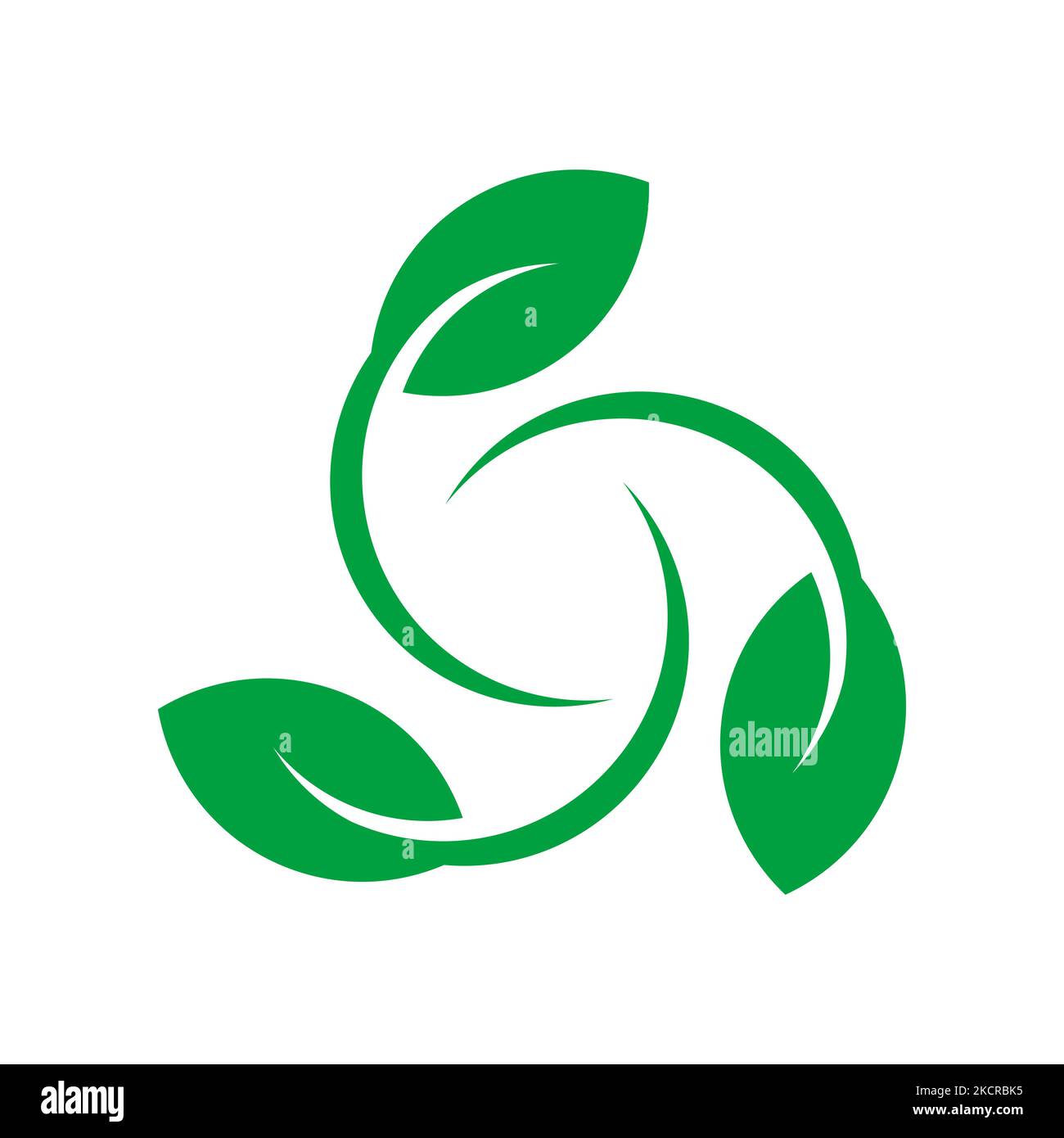 Modello di logo per la protezione ambientale. Tre foglie che ruotano formando una forma di scudo. Riciclare l'idea. Icona biodegradabile compostabile. Vettore Illustrazione Vettoriale