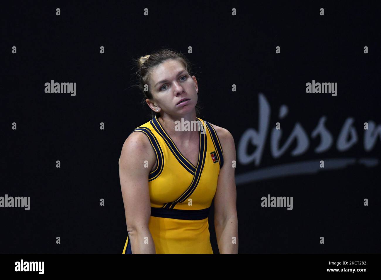 Ritratto di Simona Halep deluso durante la sua partita contro Anett Kontaveit nelle finali della Transilvania Open: WTA 250 Tour tenuto in Cluj-Napoca, Romania 31 ottobre 2021 (Photo by Flaviu Buboi/NurPhoto) Foto Stock