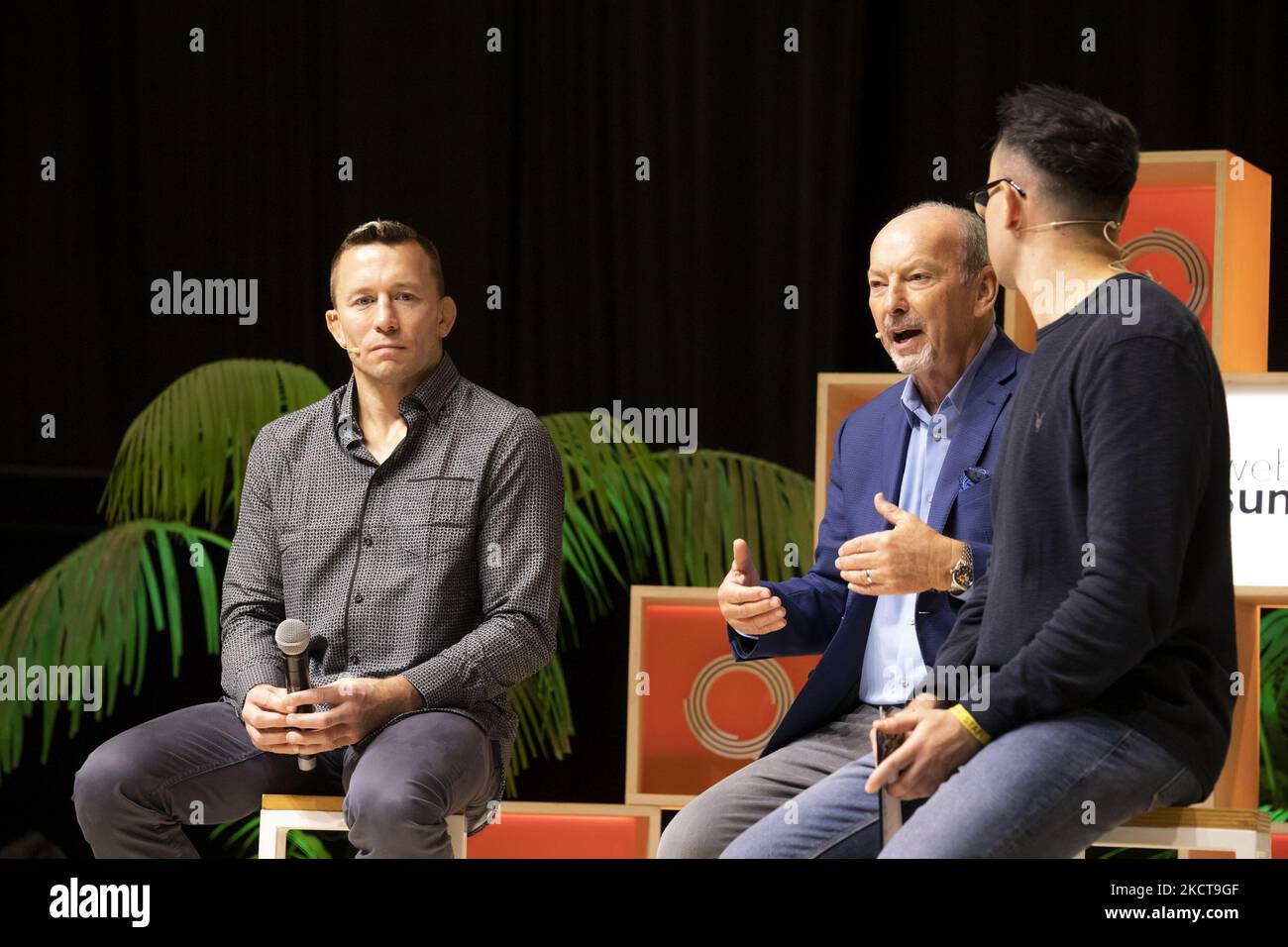 UFC Legend Georges St-Pierre parla all'ultimo giorno nel Web Summit 2021 a Lisbona, Portuga, il 4,2021 novembre (Foto di Rita Franca/NurPhoto) Foto Stock