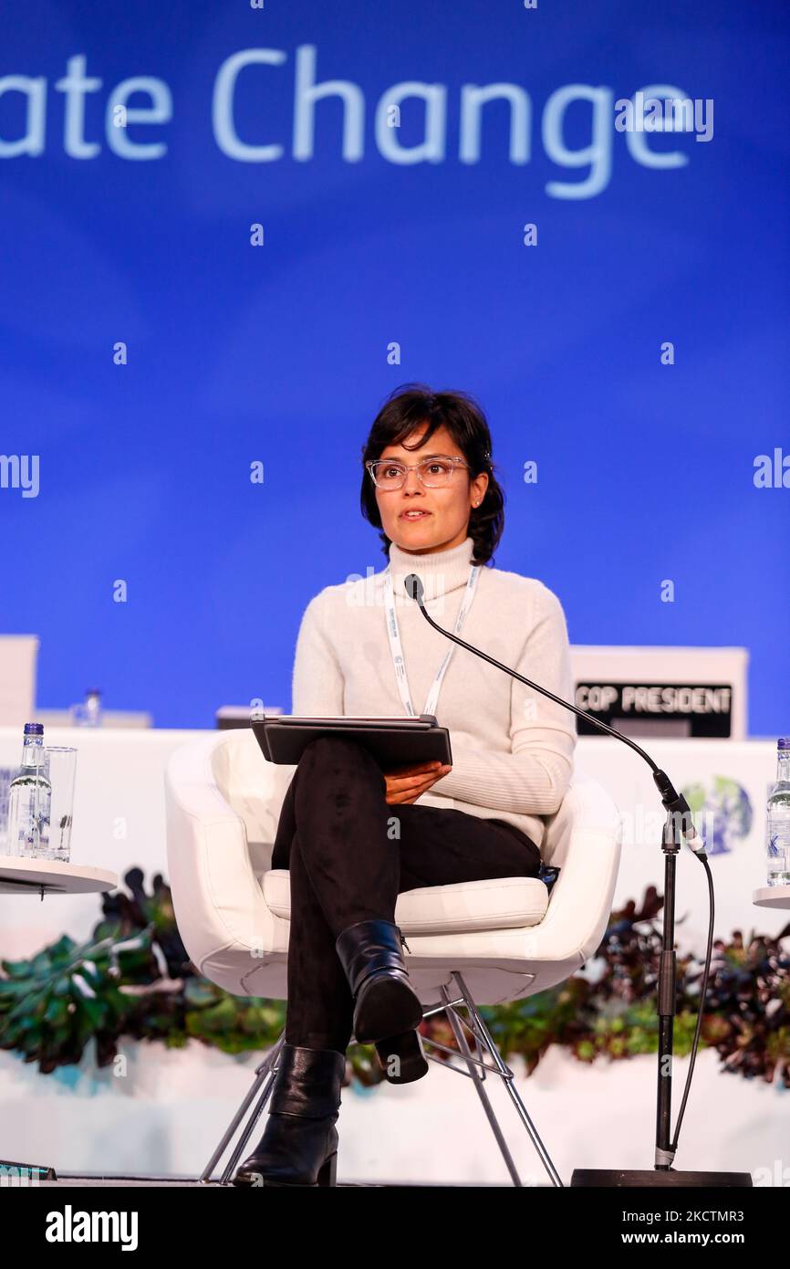 Ana Lucia Villela, membro del consiglio di amministrazione di Itau Unibanco e presidente dell'Alana Institute parlano durante l'evento di alto livello Global Climate Action: Racing to a Better World in Plenary Cairn Gorm in the COP26 venue - Scottish Event Campus durante il dodicesimo giorno della COP26 ONU Climate Change Conference, tenuta dall'UNFCCC a Glasgow, Scozia il 11 novembre 2021. Il COP26, che si terrà dal 31 ottobre al 12 novembre a Glasgow, è la conferenza sul clima più significativa dal vertice di Parigi del 2015, poiché si prevede che le nazioni stabilirebbero nuovi obiettivi per le emissioni di gas serra al fine di rallentare il riscaldamento globale, nonché firmi Foto Stock