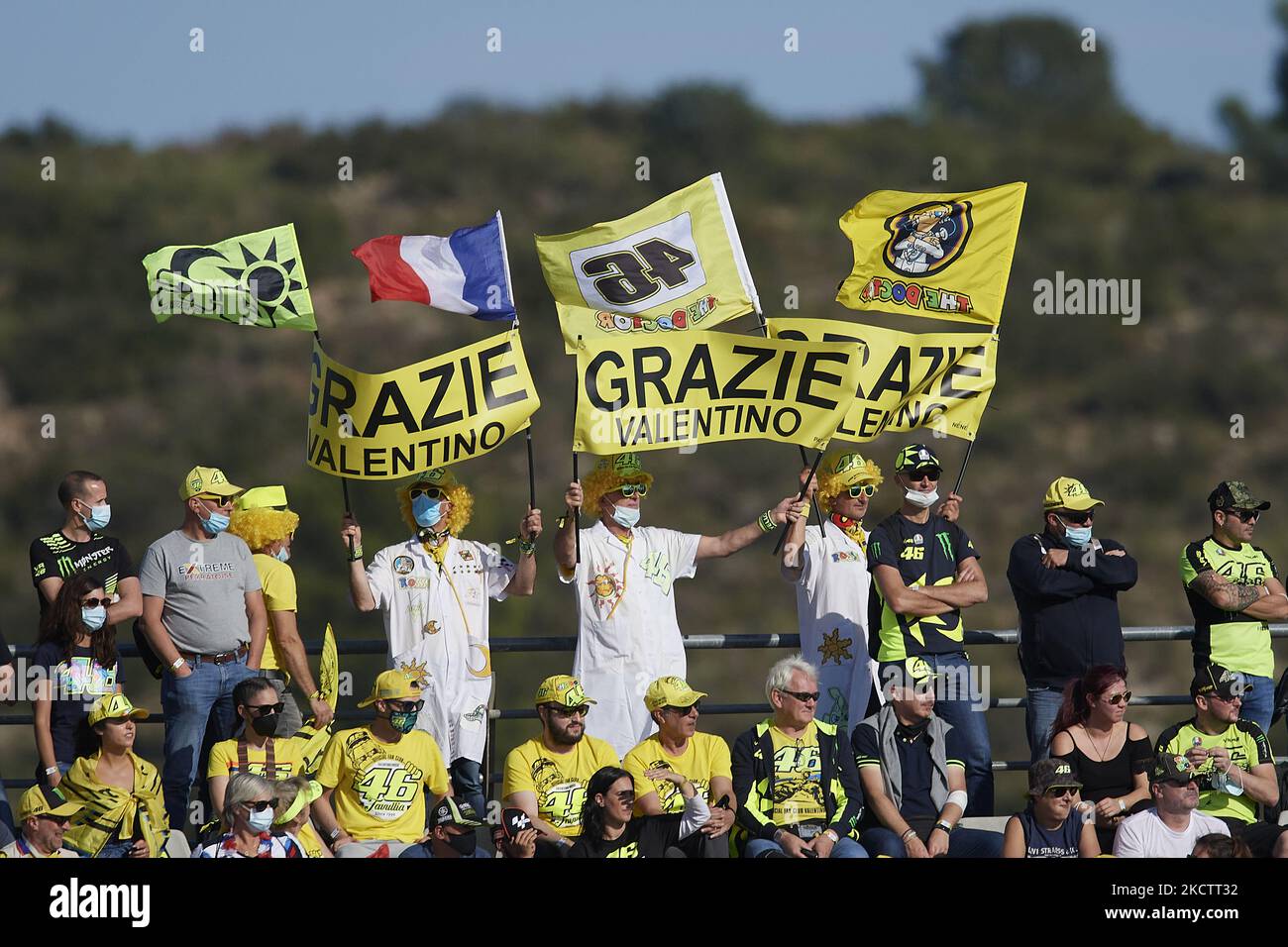 Valentino Rossi tifosi durante le qualifiche del Gran Premio Red Bull de España al Ricardo Tormo Circuit il 13 novembre 2021 a Valencia, Spagna. (Foto di Jose Breton/Pics Action/NurPhoto) Foto Stock