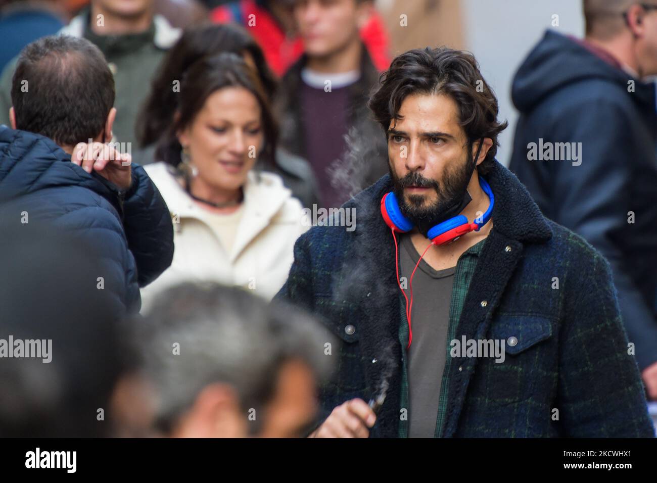 Marco Bocci durante le riprese del film 'la Caccia', a Rieti, Italia, il 23 novembre 2021. (Foto di Riccardo Fabi/NurPhoto) Foto Stock