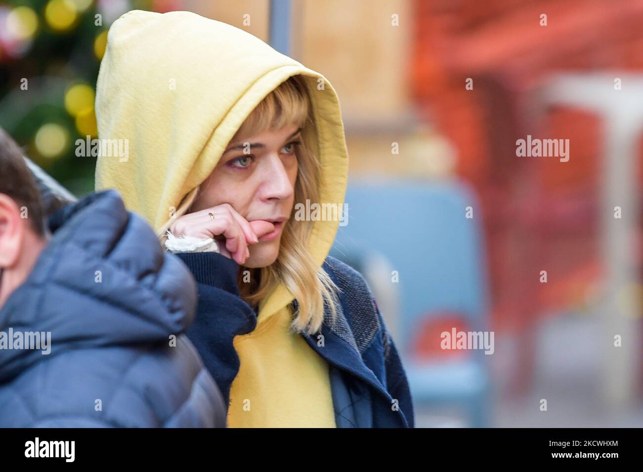Laura Chiatti durante le riprese del film 'la Caccia', a Rieti, Italia, il 23 novembre 2021. (Foto di Riccardo Fabi/NurPhoto) Foto Stock