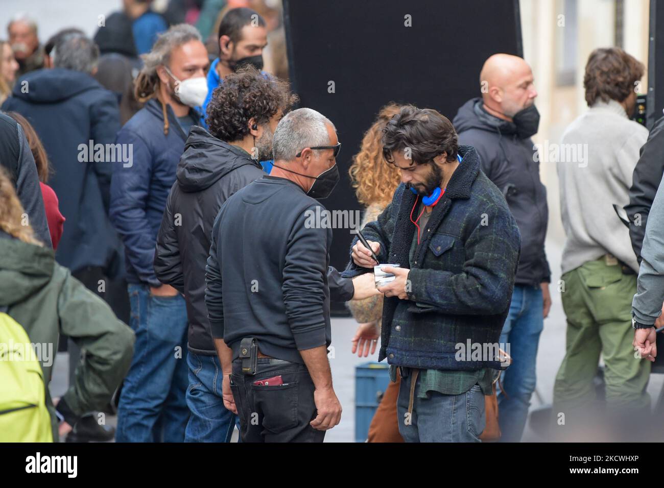 Marco Bocci durante le riprese del film 'la Caccia', a Rieti, Italia, il 23 novembre 2021. (Foto di Riccardo Fabi/NurPhoto) Foto Stock
