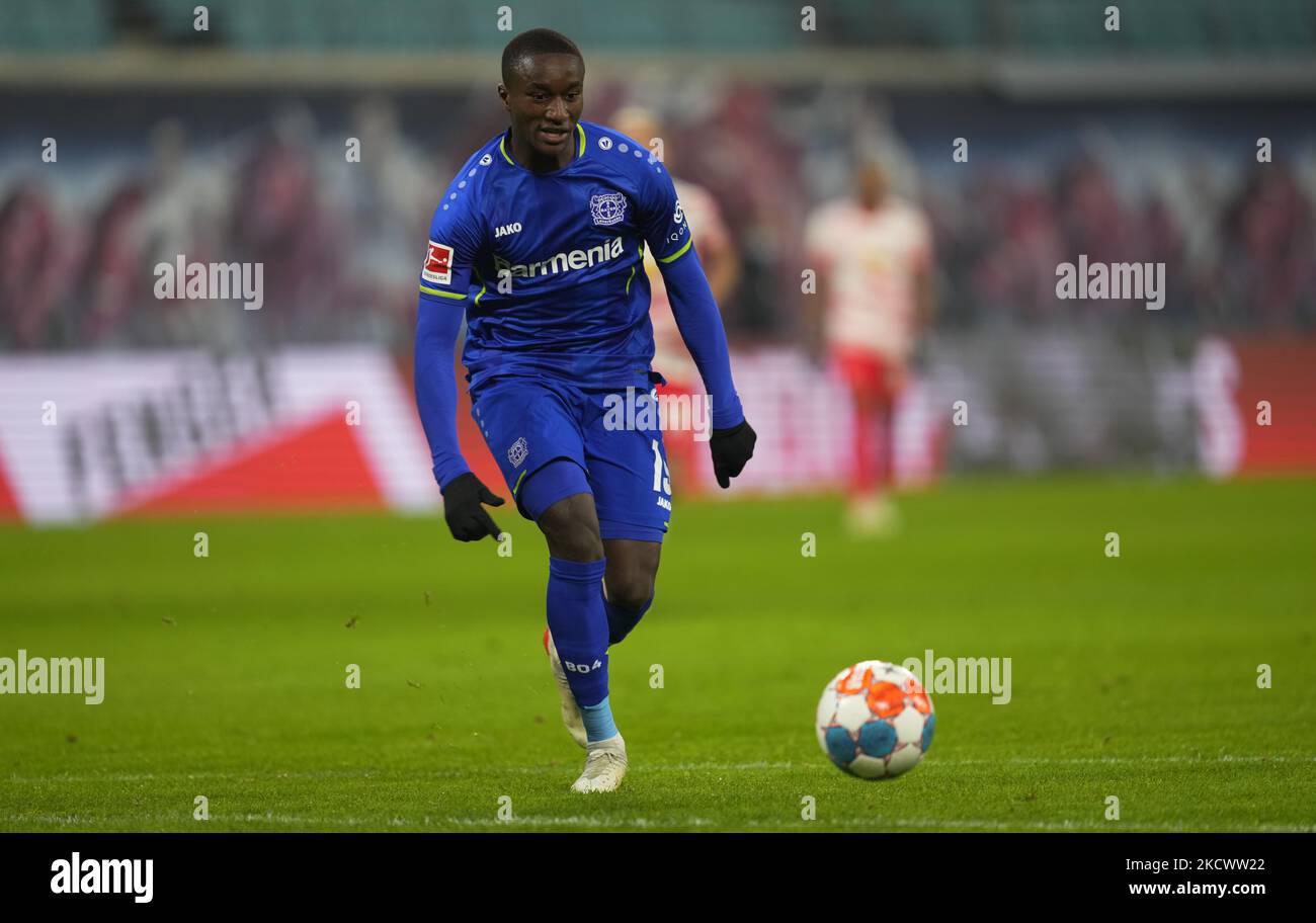 Moussa Diaby di Leverkusen durante Rb Leipzig contro Leverkusen, Bundesliga, allo stadio Redbull di Lipsia, Germania il 28 novembre 2021. (Foto di Ulrik Pedersen/NurPhoto) Foto Stock