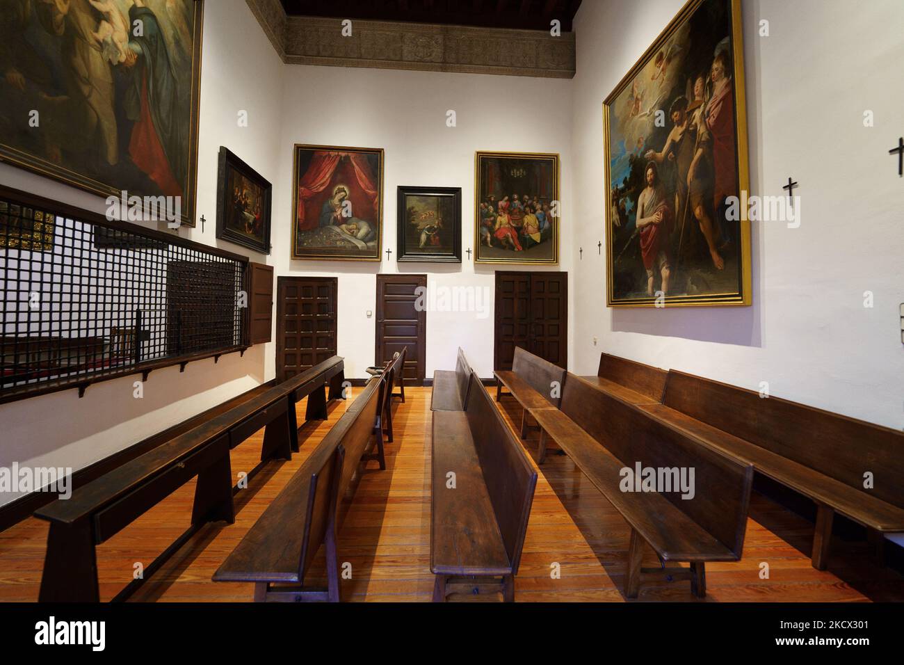 Vista durante la presentazione della riapertura del Monastero reale di Las Descalzas Reales, che mostra la ristrutturazione del museo effettuata in otto sale del Monastero reale, così come le opere principali che sono state sottoposte a restauro a Madrid, 1 dicembre 2021 Spagna (Foto di Oscar Gonzalez/NurPhoto) Foto Stock