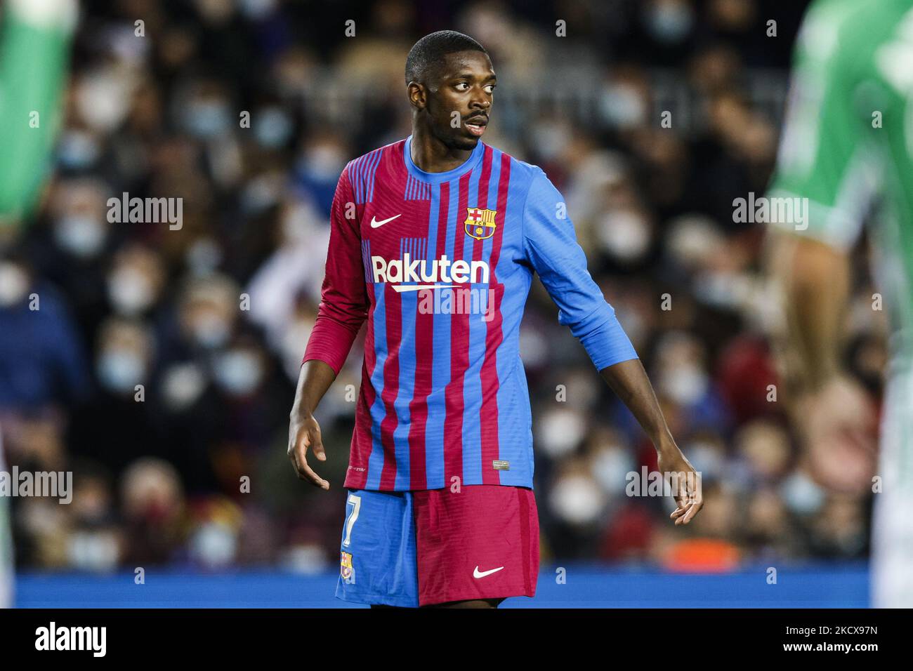 07 Ousmane Dembele del FC Barcelona durante la partita la Liga Santander tra il FC Barcelona e il Real Betis Balompie allo stadio Camp Nou il 04 dicembre 2021 a Barcellona, Spagna. (Foto di Xavier Bonilla/NurPhoto) Foto Stock